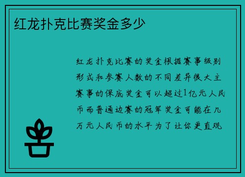 红龙扑克比赛奖金多少
